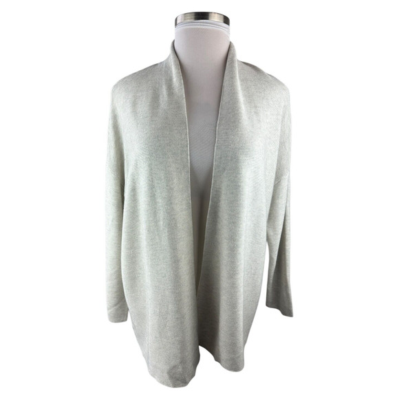 Eileen Fisher Silk & Cashmere Ribbed Open Cardigan Cream No Size Plus Size 2X ? - Picture 6 of 11